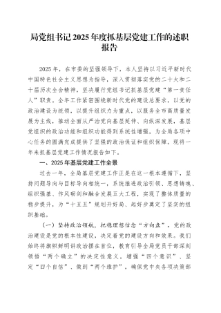 局党组书记2025年度抓基层党建工作的述职报告20251219