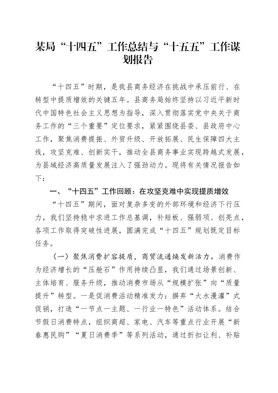 某局“十四五”工作总结与“十五五”工作谋划报告_第1页