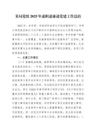 某局党组2025年述职述廉述党建工作总结