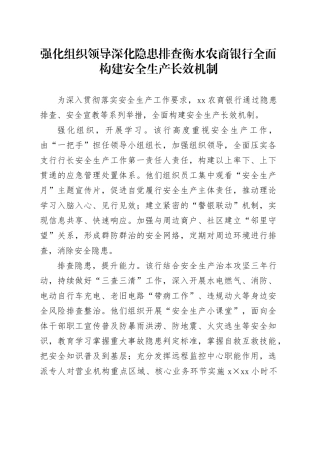 强化组织领导 深化隐患排查衡水农商银行全面构建安全生产长效机制