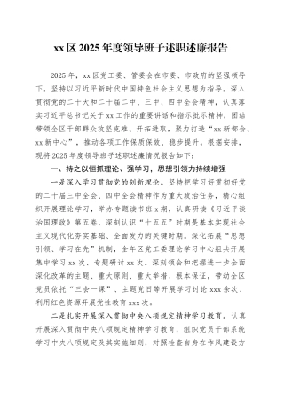 区2025年度领导班子述职述廉报告20251203