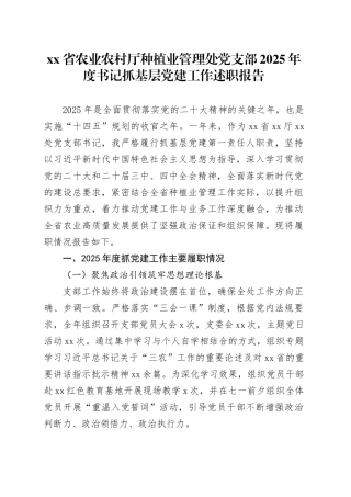省农业农村厅种植业管理处党支部2025年度书记抓基层党建工作述职报告20251205