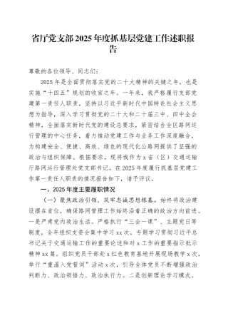 省厅党支部2025年度抓基层党建工作述职报告