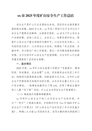 市2025年度矿山安全生产工作总结