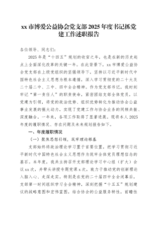 市博爱公益协会党支部2025年度书记抓党建工作述职报告20251212