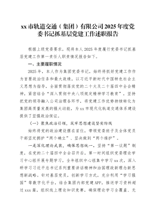 市轨道交通（集团）有限公司2025年度党委书记抓基层党建工作述职报告20251210