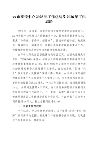 市疾控中心2025年工作总结及2026年工作思路