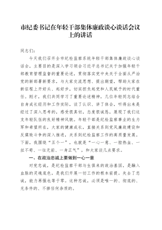 市纪委书记在年轻干部集体廉政谈心谈话会议上的讲话