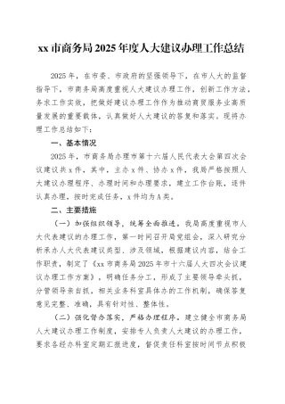 市商务局 2025年度人大建议办理工作总结