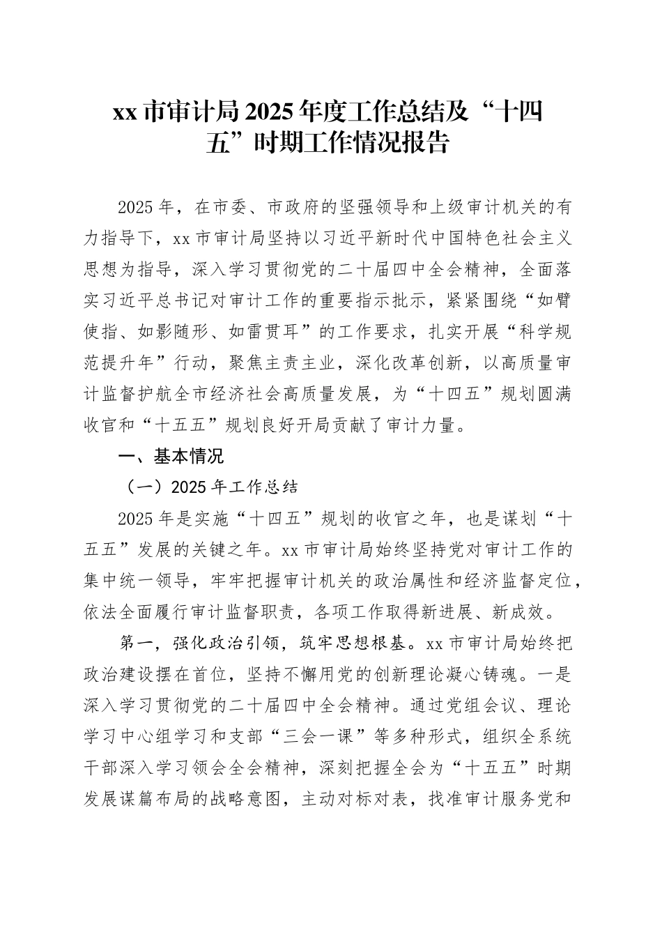 市审计局2025年度工作总结及“十四五”时期工作情况报告_第1页