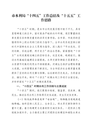 市水利局“十四五”工作总结及“十五五”工作思路