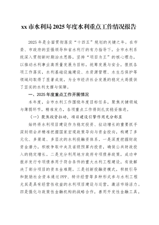市水利局2025年度水利重点工作情况报告