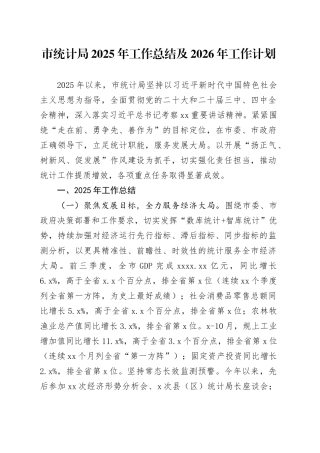 市统计局2025年工作总结及2026年工作计划