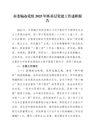 市委编办党组2025年抓基层党建工作述职报告