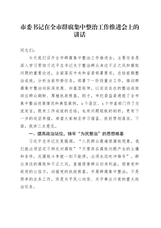 市委书记在全市群腐集中整治工作推进会上的讲话