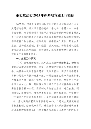 市委政法委2025年抓基层党建工作总结20251210