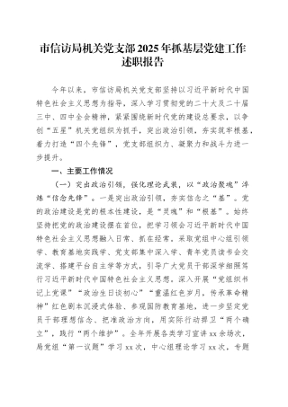 市信访局机关党支部2025年抓基层党建工作述职报告20251217
