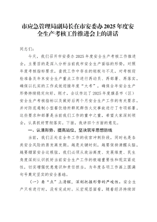 市应急管理局副局长在市安委办2025年度安全生产考核工作推进会上的讲话
