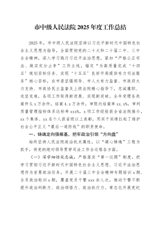 市中级人民法院2025年度工作总结