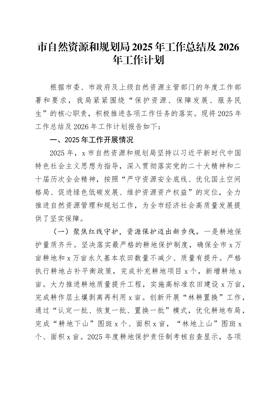 市自然资源和规划局2025年工作总结及2026年工作计划_第1页