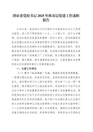 团市委党组书记2025年抓基层党建工作述职报告