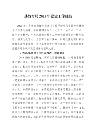 县教育局2025年党建工作总结