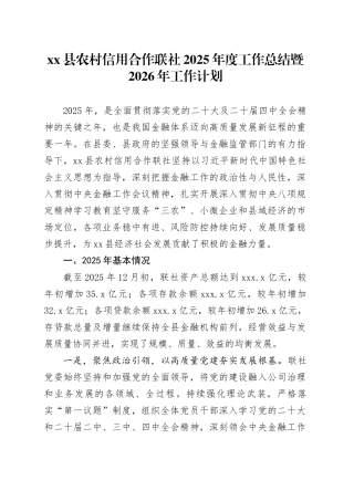 县农村信用合作联社2025年度工作总结暨2026年工作计划20251212