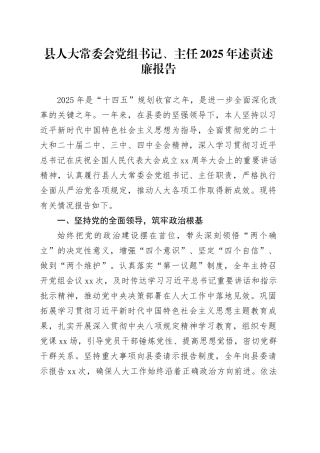 县人大常委会党组书记、主任2025年述责述廉报告