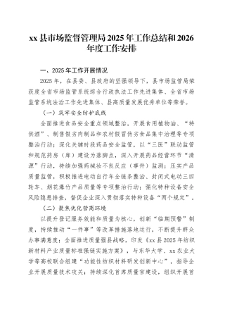 县市场监督管理局2025年工作总结和2026年度工作安排