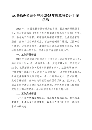 县数据资源管理局2025年度政务公开工作总结