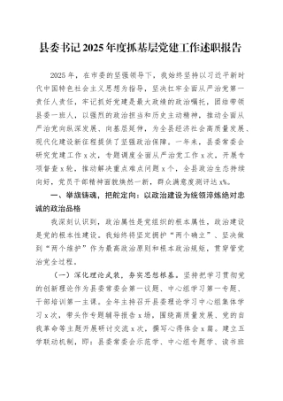 县委书记2025年度抓基层党建工作述职报告