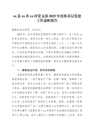 县乡村党支部2025年度抓基层党建工作述职报告