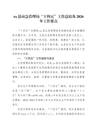 县应急管理局“十四五”工作总结及2026年工作要点