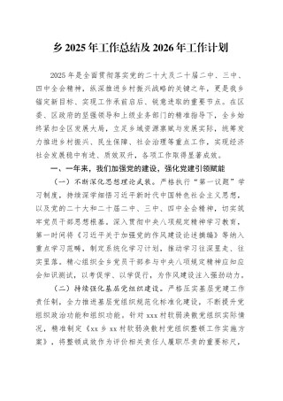 乡2025年工作总结及2026年工作计划20251217