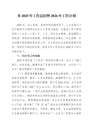乡2025年工作总结暨2026年工作计划