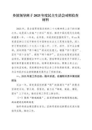 乡镇街道领导班子2025年度民主生活会对照检查材料