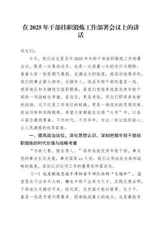 在2025年干部挂职锻炼工作部署会议上的讲话