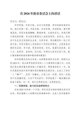 在2026年新春茶话会上的讲话