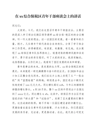 在XX综合保税区青年干部座谈会上的讲话