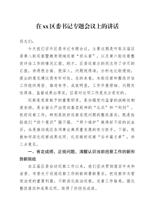 在区委书记专题会议上的讲话