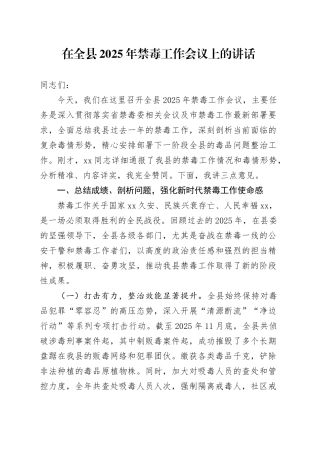在全县2025年禁毒工作会议上的讲话