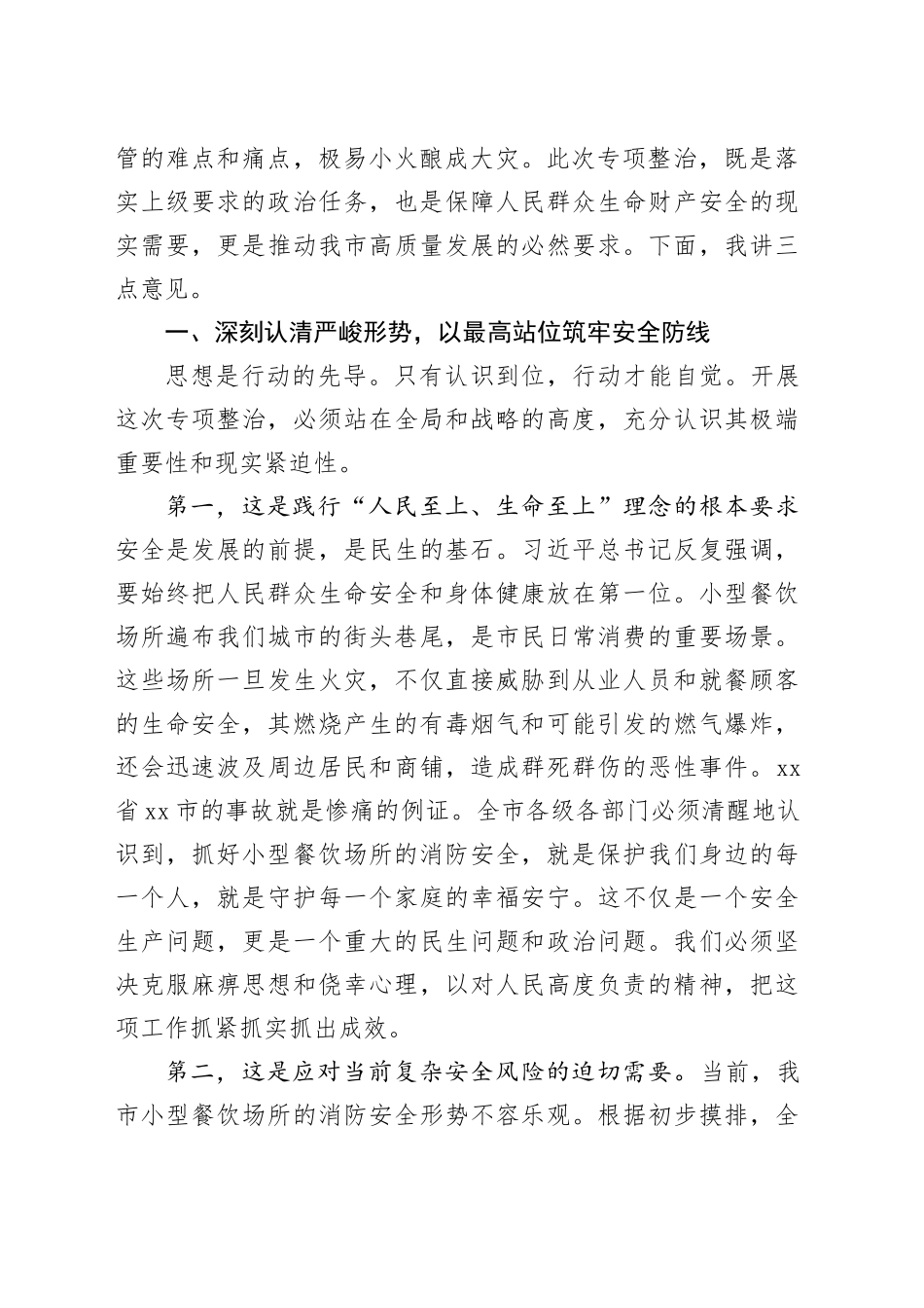 在市全市小型餐饮场所消防安全专项整治行动工作会议上的讲话_第2页