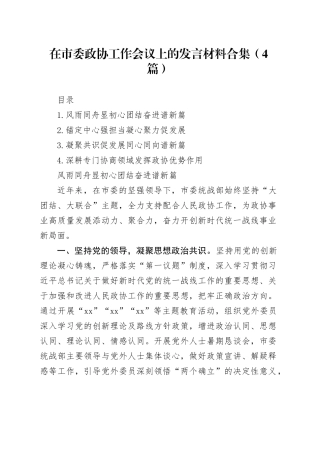 在市委政协工作会议上的发言材料合集（4篇）