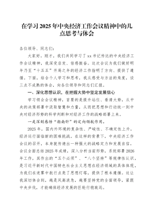 在学习2025年中央经济工作会议精神中的几点思考与体会研讨发言心得体会