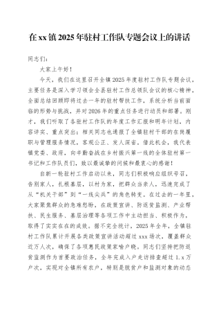 在镇2025年驻村工作队专题会议上的讲话