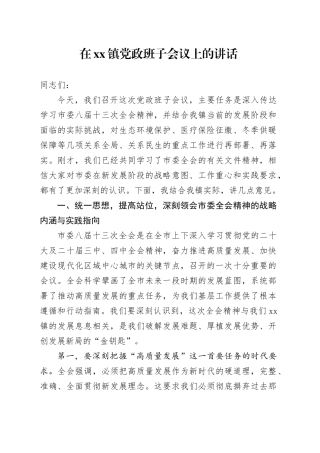 在镇党政班子会议上的讲话