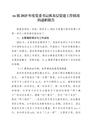 镇2025年度党委书记抓基层党建工作情况的述职报告