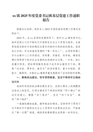 镇2025年度党委书记抓基层党建工作述职报告