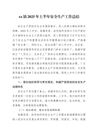 镇2025年上半年安全生产工作总结
