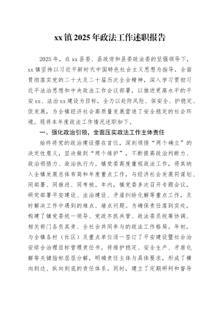 镇2025年政法工作述职报告